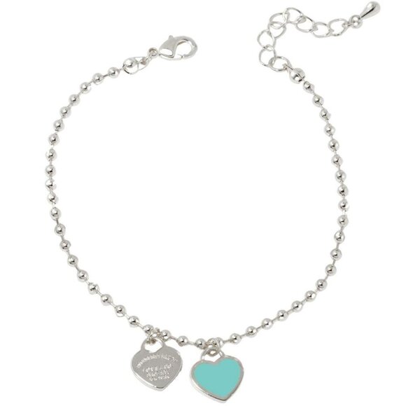 DOUBLE HEART BEADED GOLD DIPPED SILVER BRACELET - Picture 2 of 2